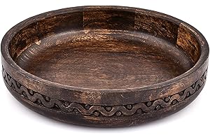 BHAVATU Decorative Black Wood Bowl – Rustic Centerpiece for Potpourri & Orbs, Stylish Home, Office, Spa & Meditation Room Déc