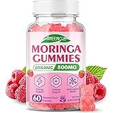 Moringa Gummies - Pure Moringa Leaf Supplement for Adults, Energy, Immune & Skin Health Superfood, Rich in Essential Vitamins, Antioxidants & Amino Acids, Sugr-Free, Raspberry Flavor, 60 Count