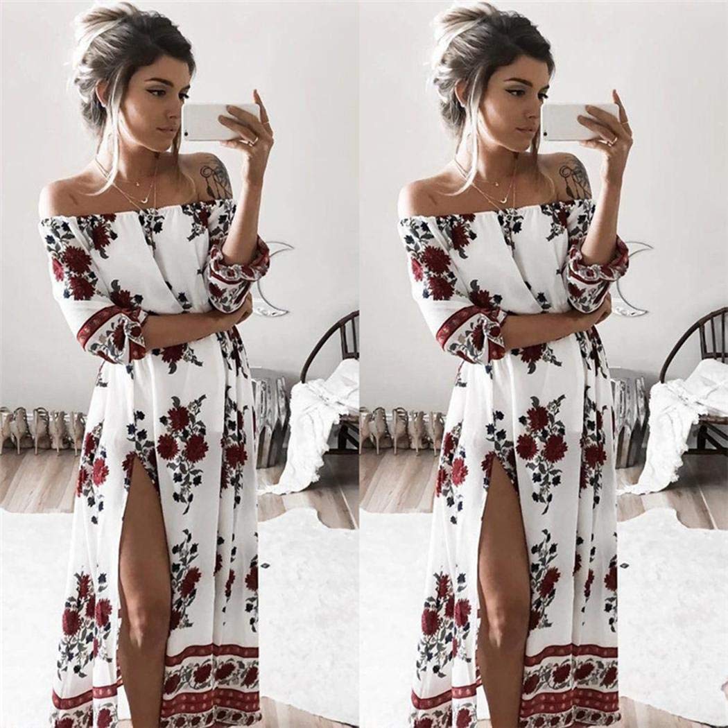 Maxi White Summer Dress for Women, Sexy Off Shoulder Long Split Boho Beach Dress
