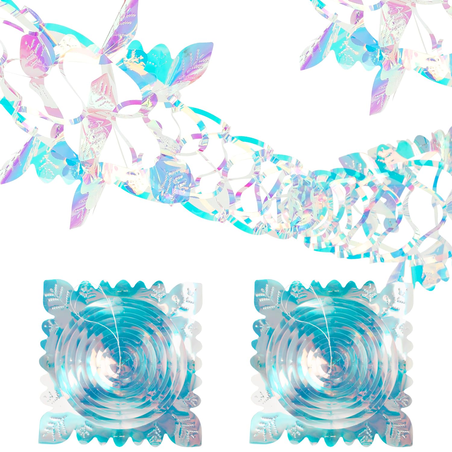 LOKIPA 2 Pack Christmas Hanging Decorations, 9Ft Foil Garland Festive Hanging Decorations for Xmas New Year Party Supplies (Iridescent)