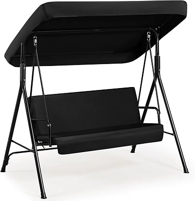 Yaheetech 3 Seater Outdoor Swing Chair Canopy Removable Cushions Black