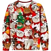 2025 Ugly Christmas Cat Sweater for Women and Men, Long Sleeve Pullover, Funny Xmas 3D Graphic