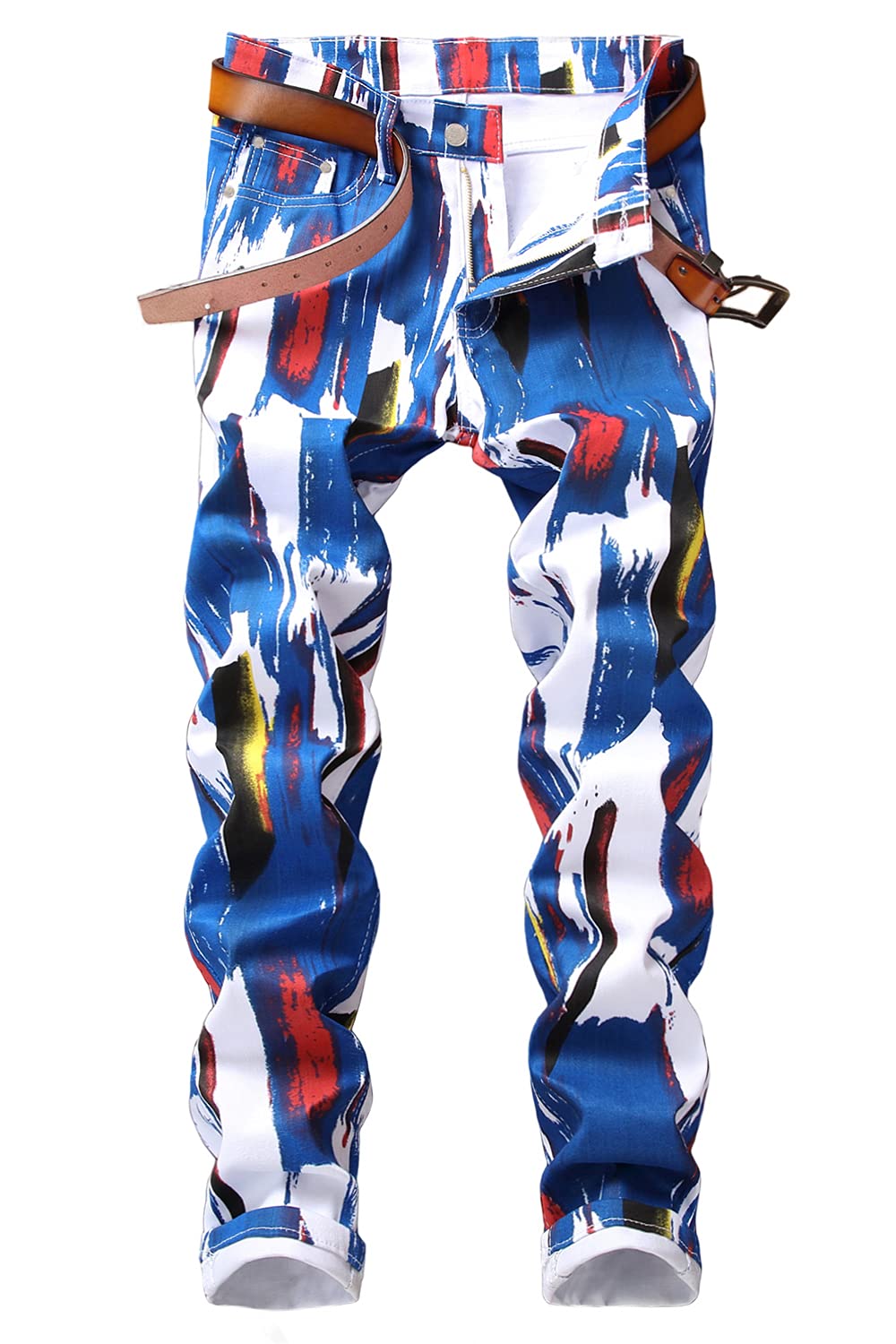 Baylvn Men's Casual Printed Slim Fit Jeans Skinny Denim Pants