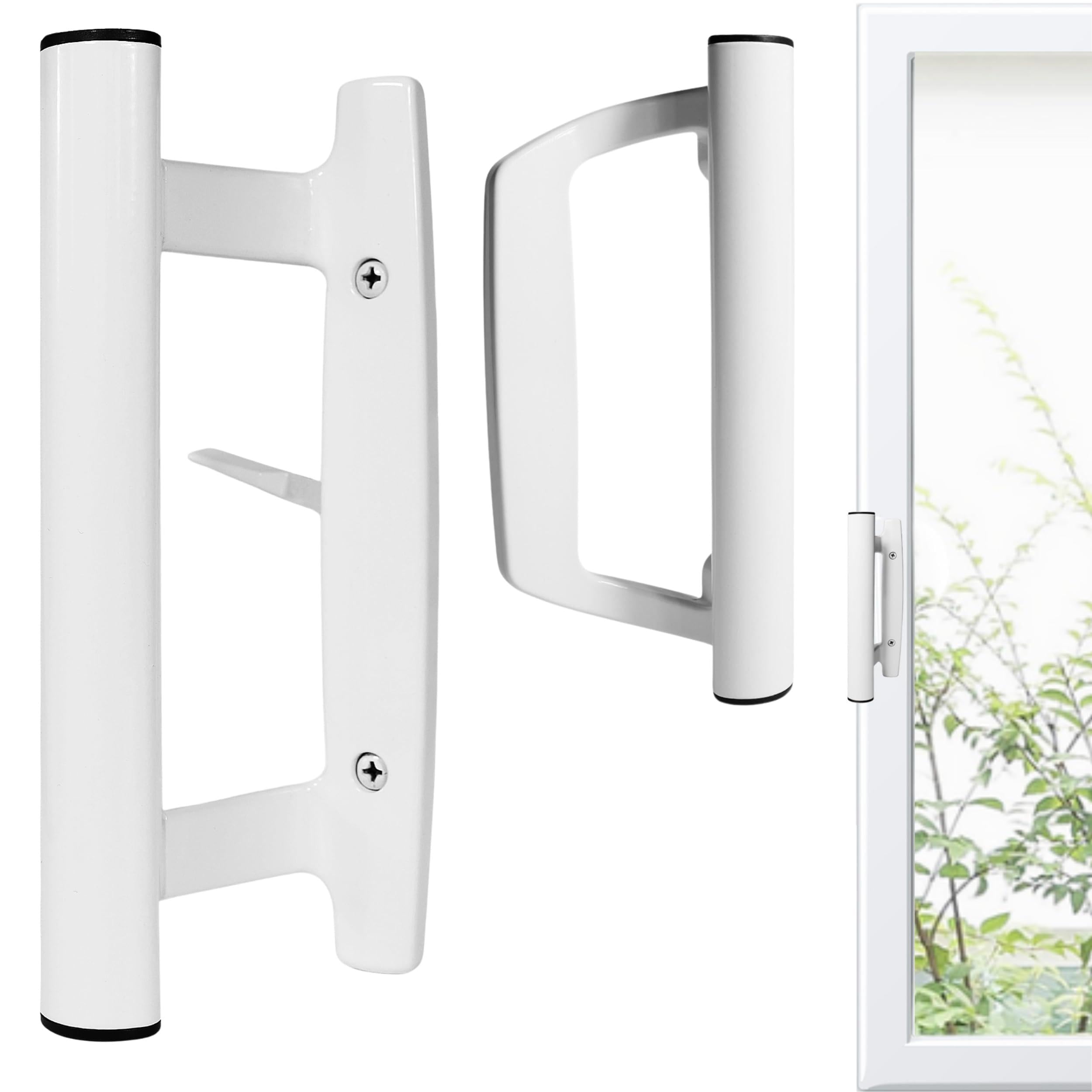 Photo 1 of T-HAKEN Sliding Glass Door Handle Set – Aluminum Handle, Mortise/Hook Style, Fits 3-15/16 in. Hole Spacing (White)