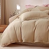 MorroMorn Muslin Duvet Cover California King Size, 100% Cotton Comforter Cover Set, Ultra Soft 3 Pieces 2-Layer Gauze Duvet Cover with 2 Pillowcases, Breathable Linen Like, 98"x104", Linen Beige