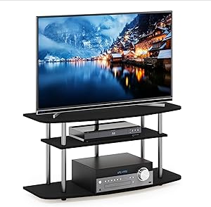 Furinno Frans Turn-N-Tube 3-stöckiger TV-Ständer für Fernseher bis zu 46, Schwarze Eiche