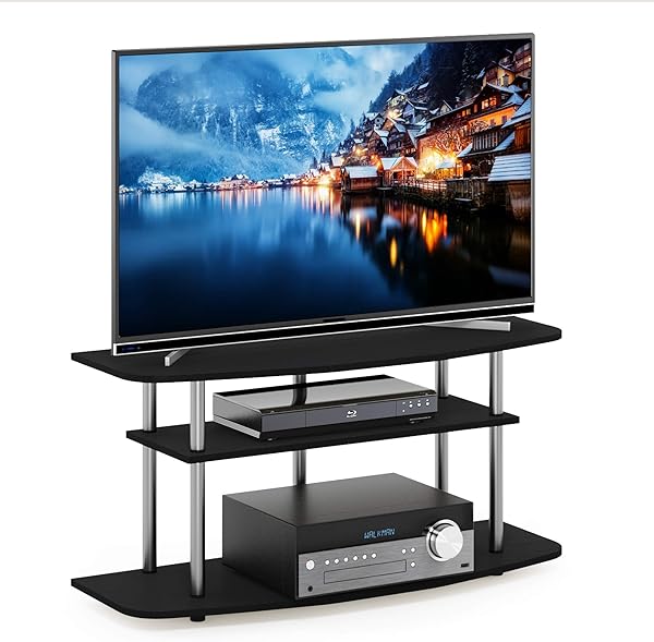 Furinno Frans Turn-N-Tube 3-stöckiger TV-Ständer für Fernseher bis zu 46, Schwarze Eiche
