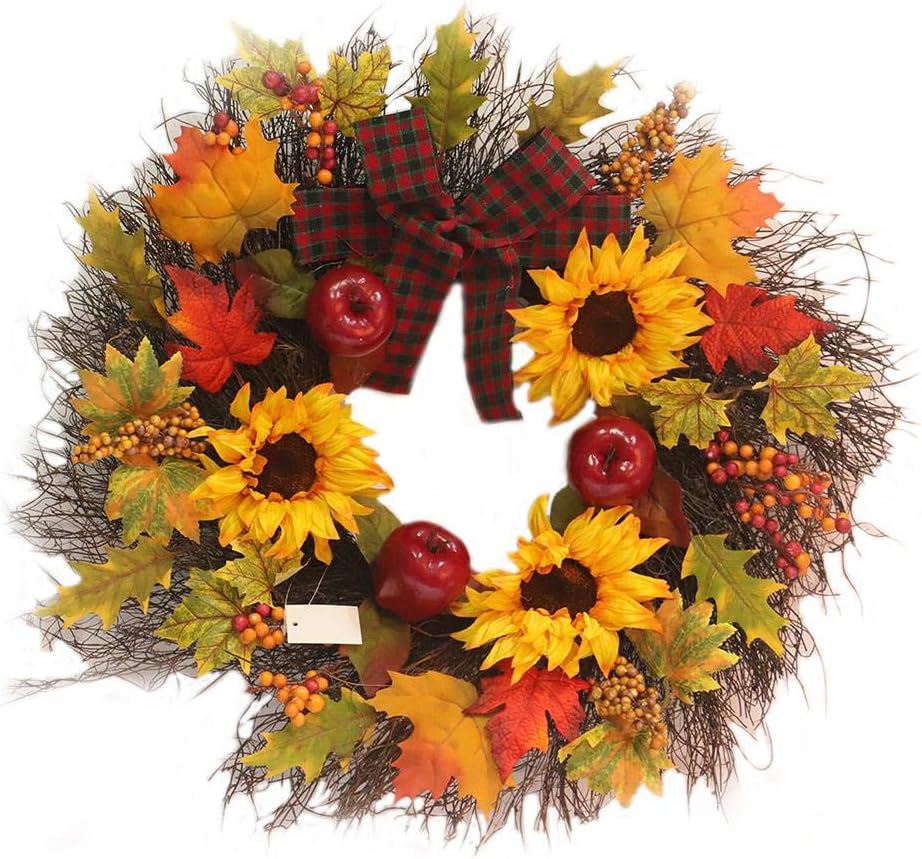 Artificial Wreath, Maple Leaf Artificial Wreath Autumn Christmas Wreath Home Decoration Hotel Shopping Mall Decoration Pendant Wreath Autumn Fall Maple Leaves Wreath Front Door Wreath 45cm…