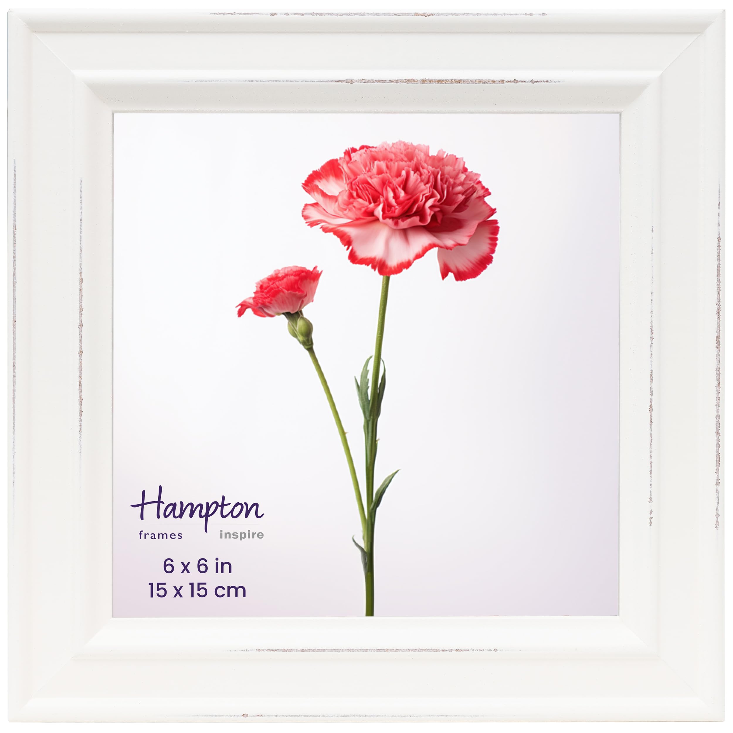 inspire by Hampton Frames | Paloma Square Picture Frame, 6x6 Inch (15x15cm), White, Glass | Modern Design, Wall or Tabletop Display | Showcase Photos with Elegant Style