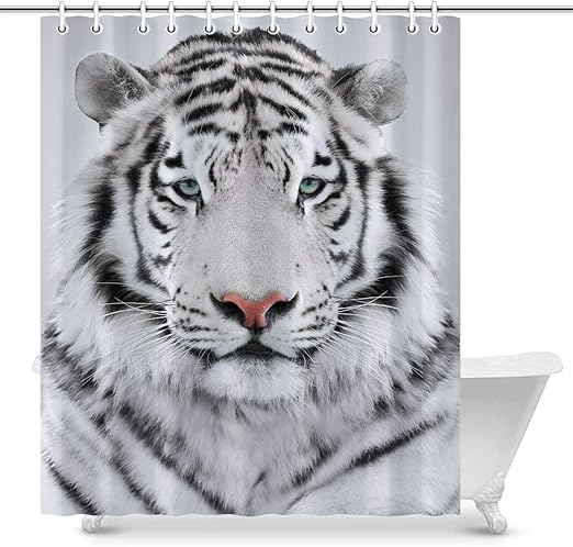 Amazon Com Tiger Shower Curtain White Lovely Tiger Bathroom Decor Polyester Fabric Bath Shower Curtain 78wx72l Home Kitchen
