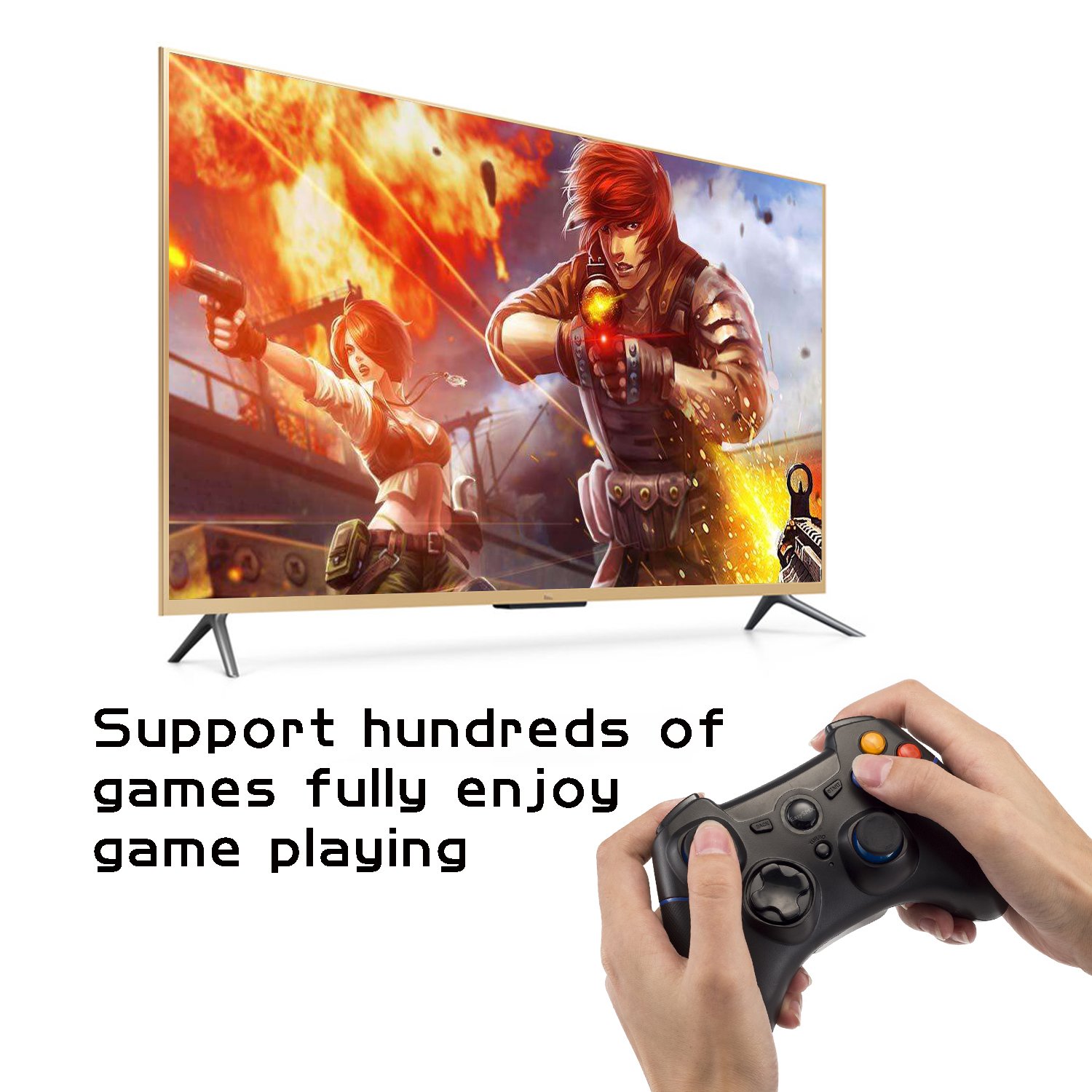 EasySMX Wireless 2.4G Game Controller with Vibration Fire Button range up to 10m Support PC (Windows XP/7/8/8.1/10), PS3, Android, Vista, TV Box Portable Gaming Joystick Handle (Black and Blue)