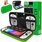 Orzly Carrying case for Nintendo Switch OLED and Switch Console - Green Protective Hard Portable Travel case Shell Pouch for Nintendo Switch Console & Accessories
