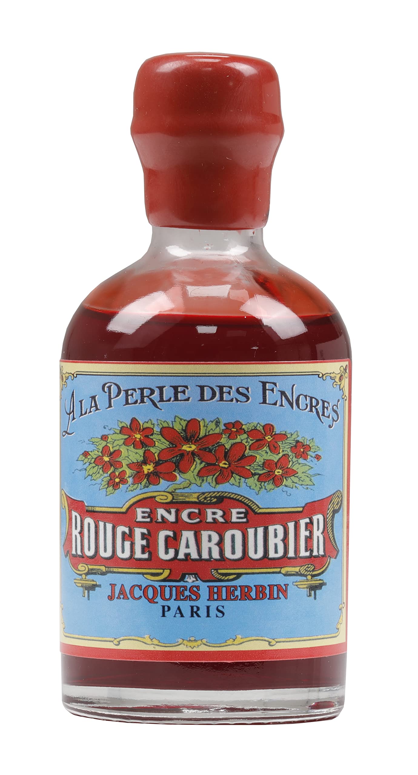 Jacques Herbin 11922T - Collector 100 ml ink bottle for fountain pens and rollerballs - Rouge Caroubier/ Carob red colour - Made in France - Calligraphy