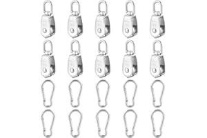 MUXHEL 10Pcs M15 Single Small Pulley Block, 304 Stainless Steel Lifting Pulley with 10 Spring Snap Hooks, Wire Rope Hanging P