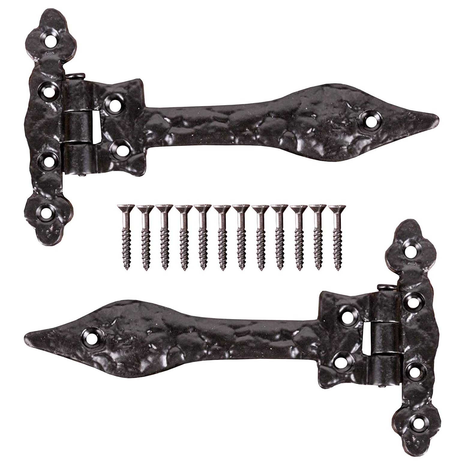 Black Antique Style Door Hinges 6-Inch Fancy Vintage Door Hinges for Internal External Doors Old Fashioned Gate Shed T Tee Strap Hinges for Cupboards Wardrobe (Pack of 2).