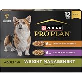 Purina Pro Plan Weight Management Wet Dog Food Variety Pack, (12) 13 oz | Chicken &amp; Rice Entree and Turkey &amp; Rice Entree dog food in gravy, high protein, maintains muscle mass during weight loss