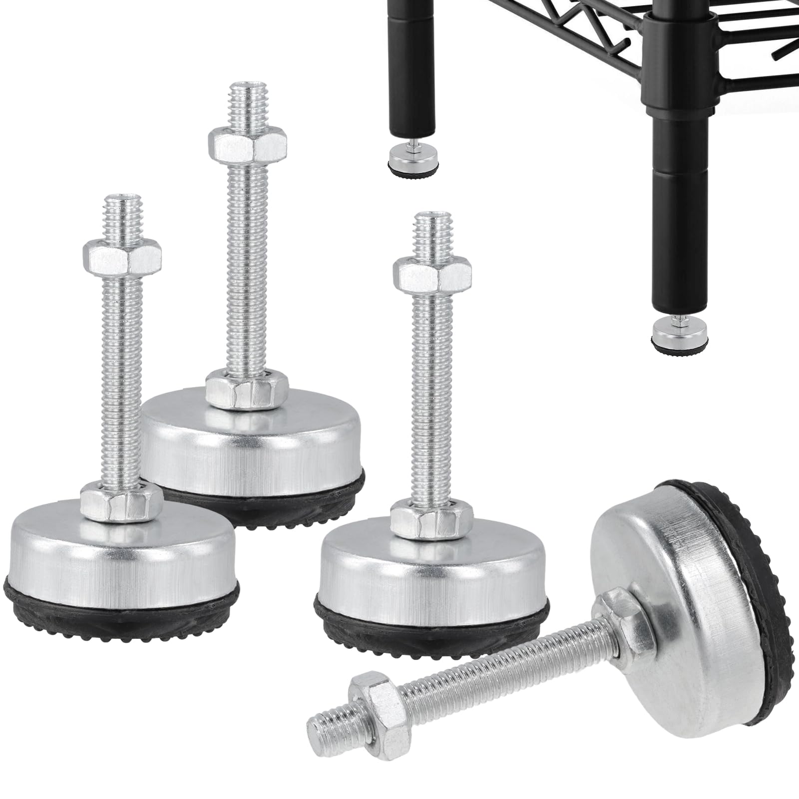 4 Packs M8 Furniture Leveling Feet, Heavy-Duty Table Leg Levelers with Locking Nuts, Adjustable Thread Leveling Screw Legs for Furniture Machine Workbench, 3’’H
