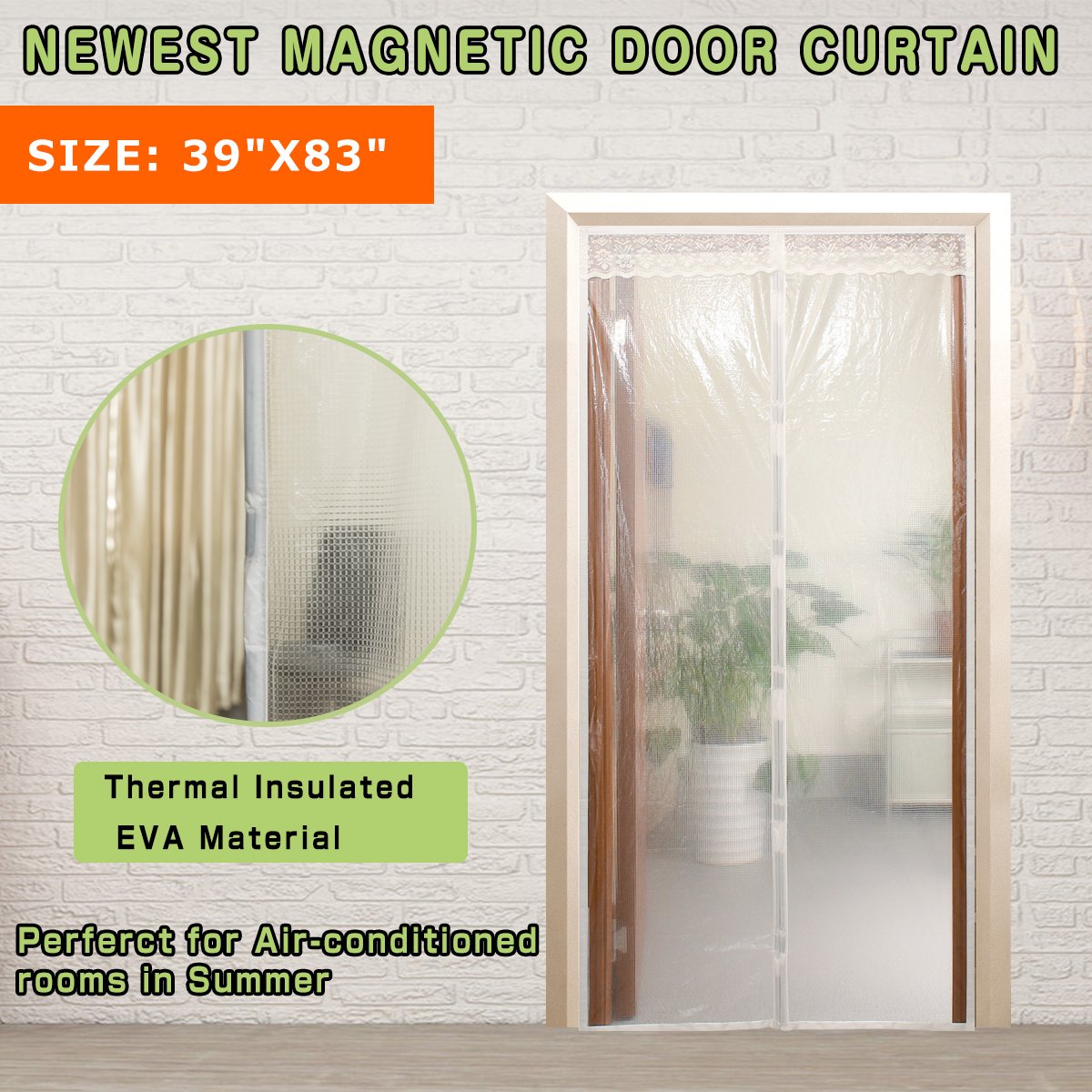 Transparent Magnetic Thermal Insulated Door Curtain Keep Draft And