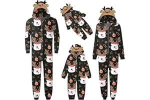 Amober Christmas Pajamas for family, Sets Matching Pajamas Cute Reindeer Graphic Holiday Hooded Pajamas One Piece Onsie