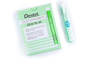 Pentel CLIC ERASER, Rectangular Retractable Eraser, Green Barrel, Box of 12