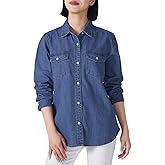 HISEA Women's Denim Button Down Shirt with Long Sleeve, Blue Jean Lightweight Shacket for Women, Womens Washed Chambray Coat