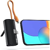 ONES Portable Power Bank, Upgraded 5000mAh Fast Charging with LED Display, Mini Battery Pack Backup Small Charger for iPhone 16/15/14/13/12/11/XS Samsung S23 etc, USB C Plug & Lighting Cable, Black