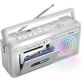 KLIM Portable Cassette Player & Tape Recorder – Boombox with AM/FM Radio, USB, Bluetooth, Speaker, and Earphone Jack – Battery and AC Operated - Frost White