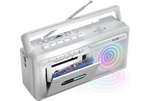 KLIM Portable Cassette Player & Tape Recorder – Boombox with AM/FM Radio, USB, Bluetooth, Speaker, and Earphone Jack – Battery and AC Operated - Frost White