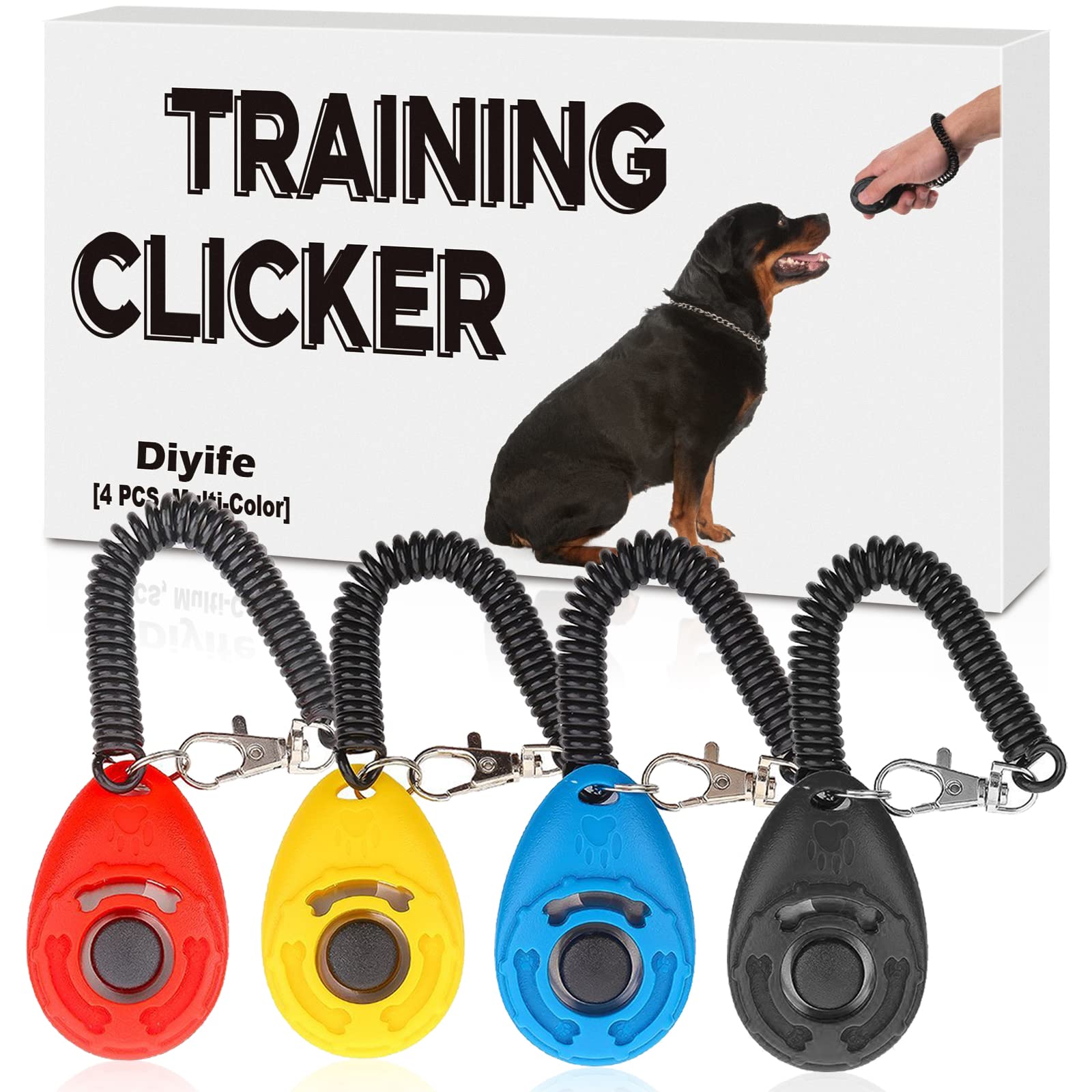 Diyife Dog Clicker, [4 PCS, Multi-Color] Dog Training Clicker with Wrist Strap for Dog Cat Horse Clickers for Dog Training Lightweight Durable Puppy Clicker Training Kit, for Pet Lovers