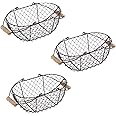 10" Oval Wire Basket with Wooden Handles - Vintage Style - By Trademark Innovations (Set of 3)
