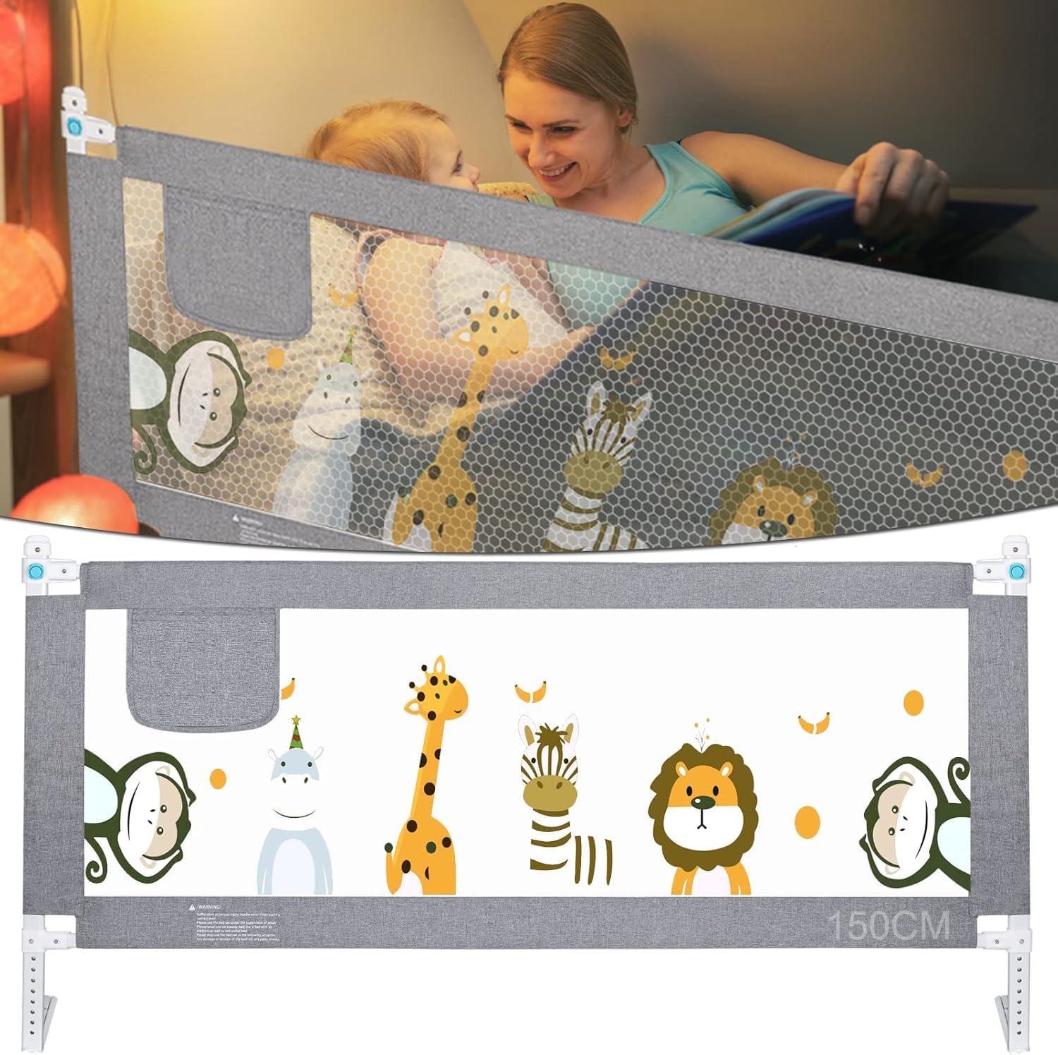 1.5M/1.8M/2M Bed Guard Bed Rails for Toddler Baby Bed Side Safety Rails for Children Kids, Multiple Sizes Guard Rails for Cot Bed Single Bed Double Bed King Bed,Adjustable Height Travel Bed Guard