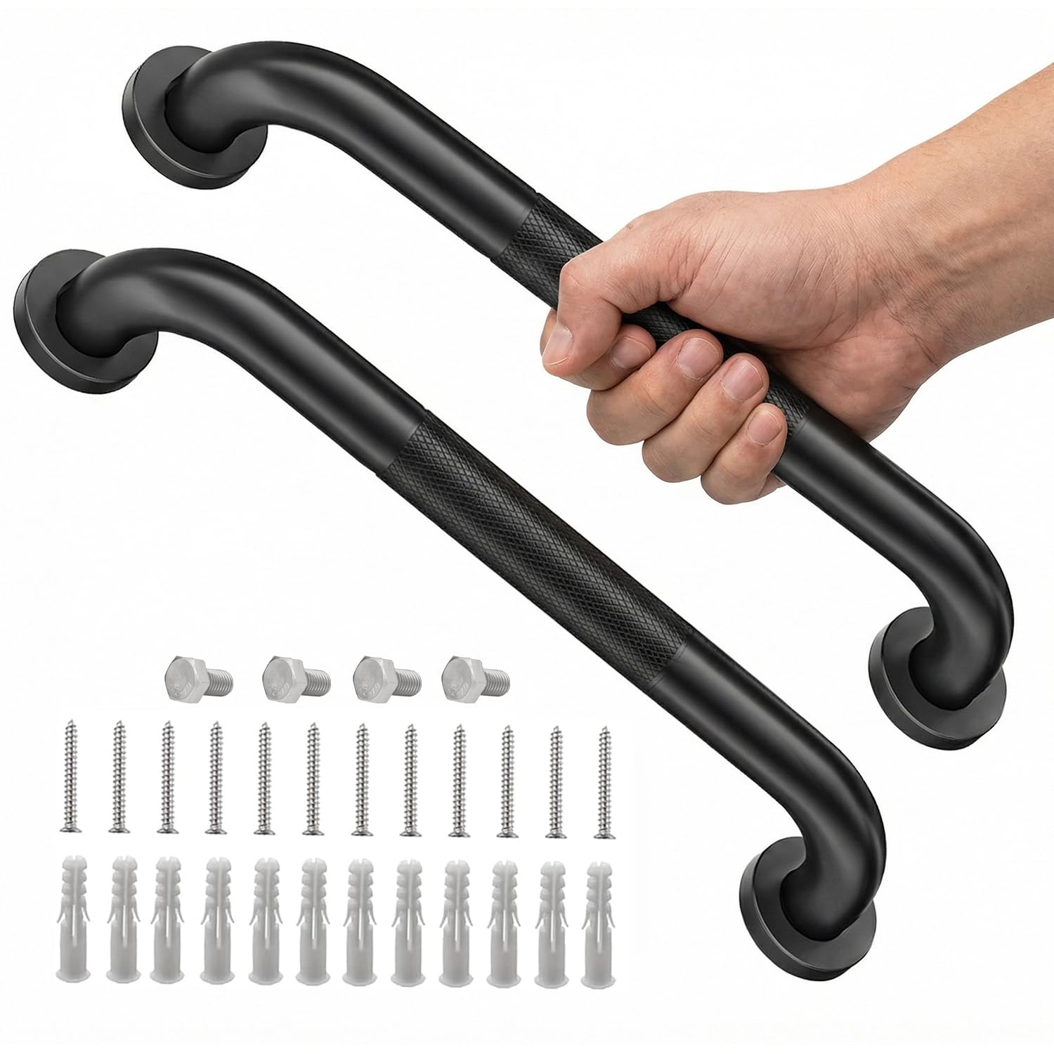 Photo 1 of 2 Pack Shower Grab Bars for Bathroom 16 Inch Black Stainless Steel Anti-Slip Knurled Grip Home Care Bath Handrail Safety Hand Rail Support for Showers Seniors Elderly Assist Handicap Bath Handle