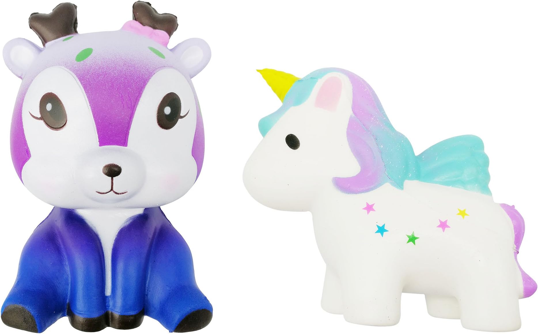 LaliLaco Squishy 2Pcs Squishy Galaxy Deer And Unicorn Squeeze Slow Rising Toy Stress Relief