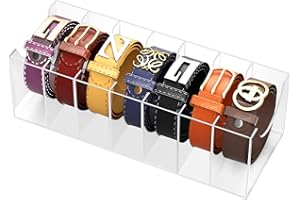 Rhino Valley Belt Organizer, 7 Compartments Belt Storage Holder, Acrylic Clear Display Case for Closet, Storage Container for