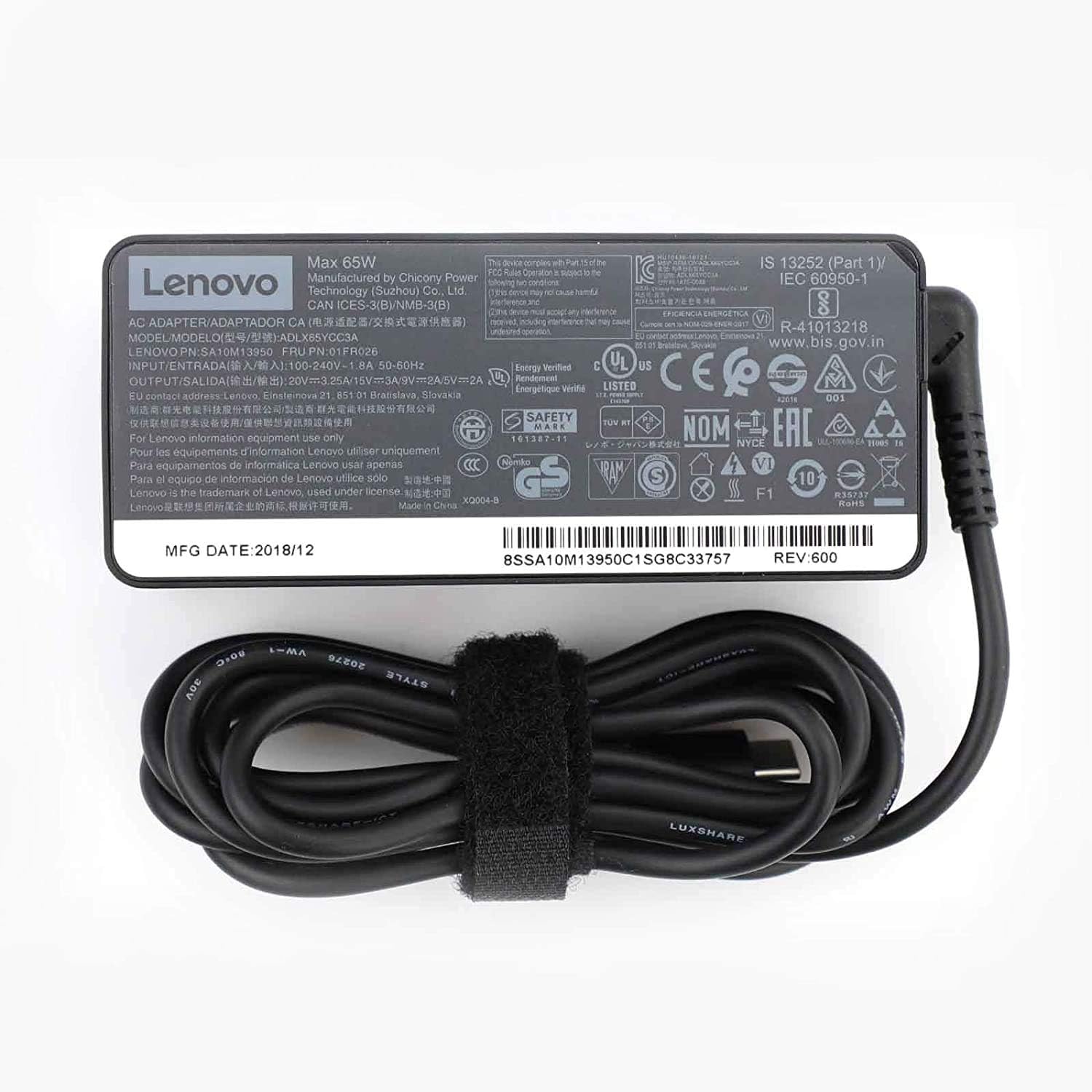New Genuine Lenovo ThinkPad 65 Watt 20V 3.25A Type-C USB AC Adapter ADLX65YDC2A