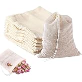 woqic 60-Pack Spice Bags for Cooking & Tea – 3x4 Inch Natural Cotton Drawstring Bags for Straining, Soup, and Herbs – Reusabl