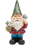 Alpine Corporation 12" Tall Outdoor Garden Gnome with Flower Pot Yard Statue Decoration