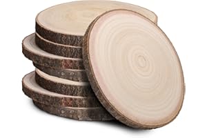 JILTWO 8Pcs 6-7 Inch Unfinished Wood Slices, Wood Rounds Cookies for Crafts, Rustic Wood Circles & Slabs, Wooden Discs for Tables Decor- Perfect for Centerpieces, Art Projects and Rustic Weddings
