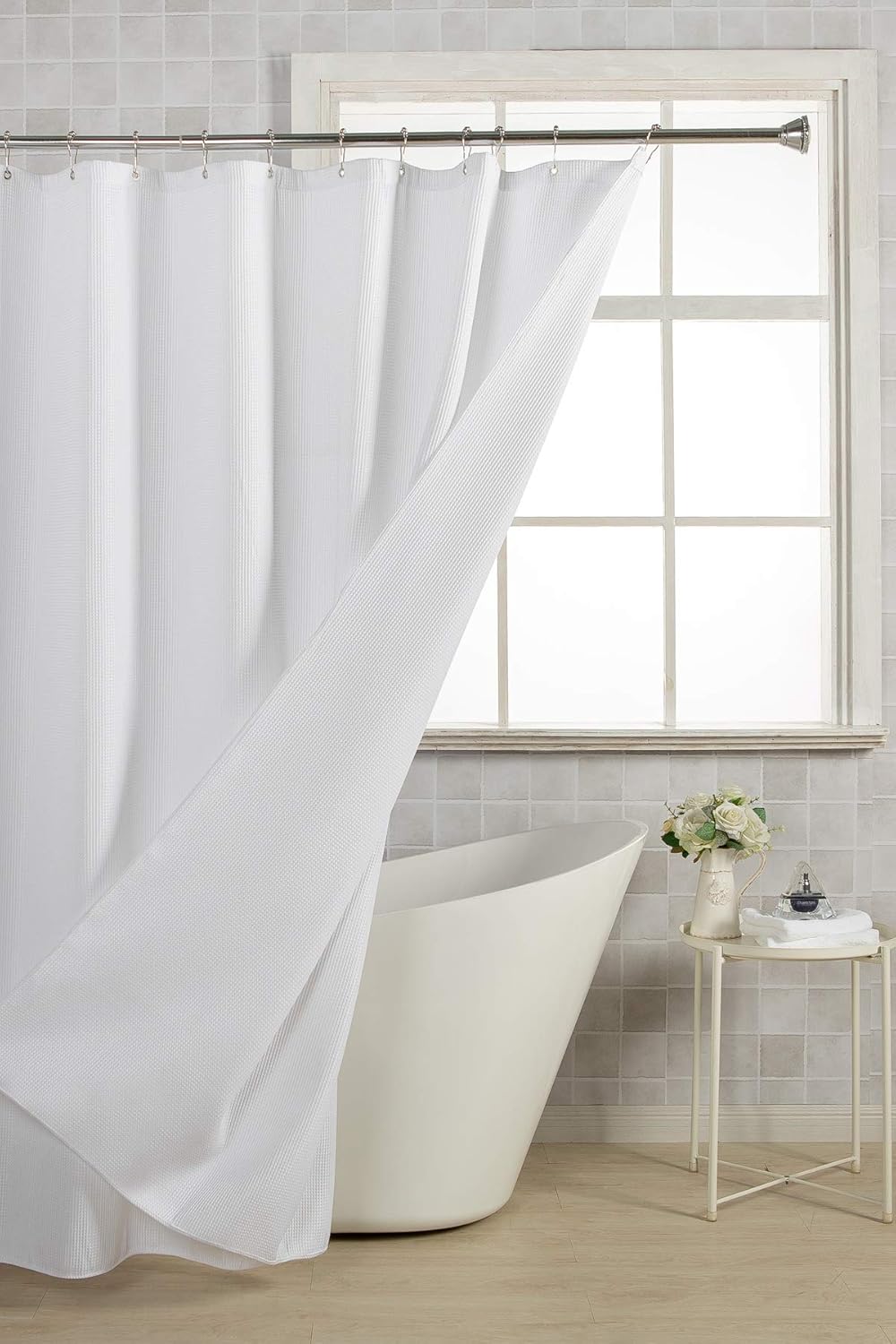 AmazerBath Waffle Shower Curtain, Heavy Duty Fabric Shower Curtains with Waffle Weave Hotel Quality Bathroom Shower Curtains, 72 x 72 Inches: Kitchen & Dining