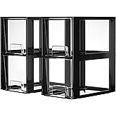 Vtopmart 4 Pack Large Stackable Storage Drawers,Black,Easily Assemble Acrylic Bathroom Closet Undersink Organizers and Storage,Plastic Bins for Kitchen Cabinets,Pantry,Makeup,Medicine Organization