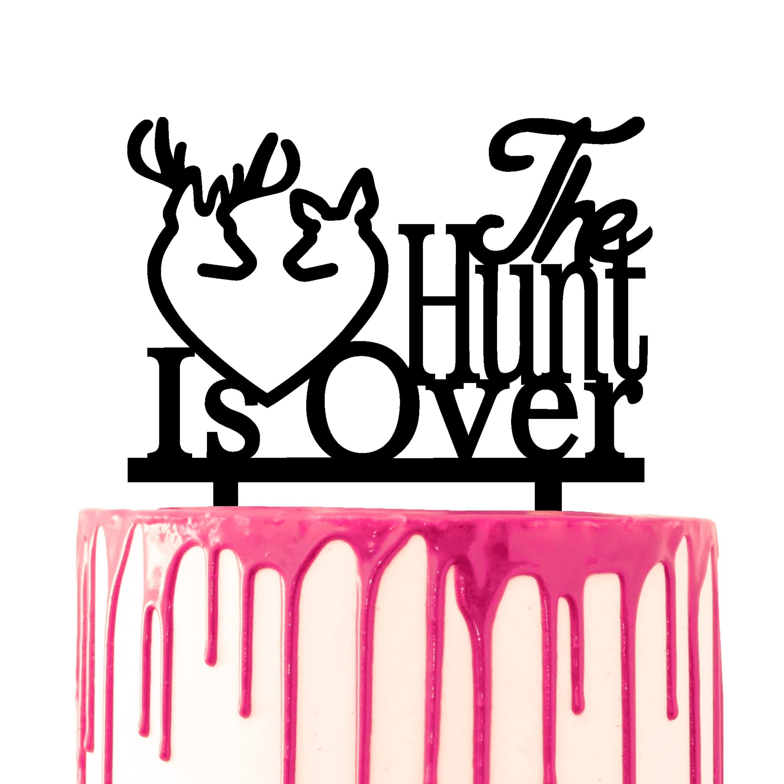 CARISPIBET Wedding cake topper "The Hunt is Over" Party cake Marriage Cake Acrylic decorative stag and doe silhouette
