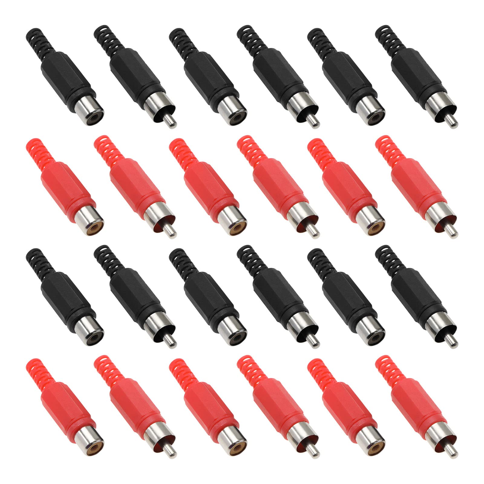 EMSea 40PCS Solder RCA Plug Adapter Audio Video Connector Replacement RCA Male and Female Plug Jack (10 Red/Black Male & 10 Red/Black Female)