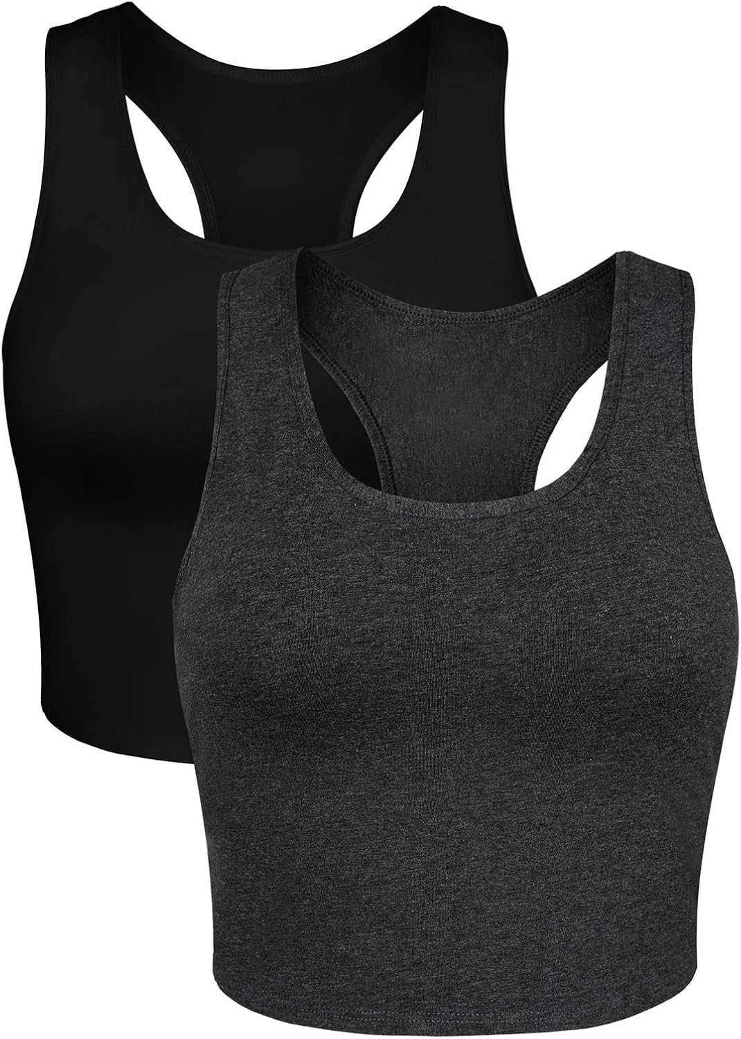 V FOR CITY 2 Pieces Basic Crop Tank Tops Shelf Bra Racerback Cotton