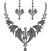 EVER FAITH Austrian Crystal Gothic Style Halloween Skull Bat Necklace Earrings Set