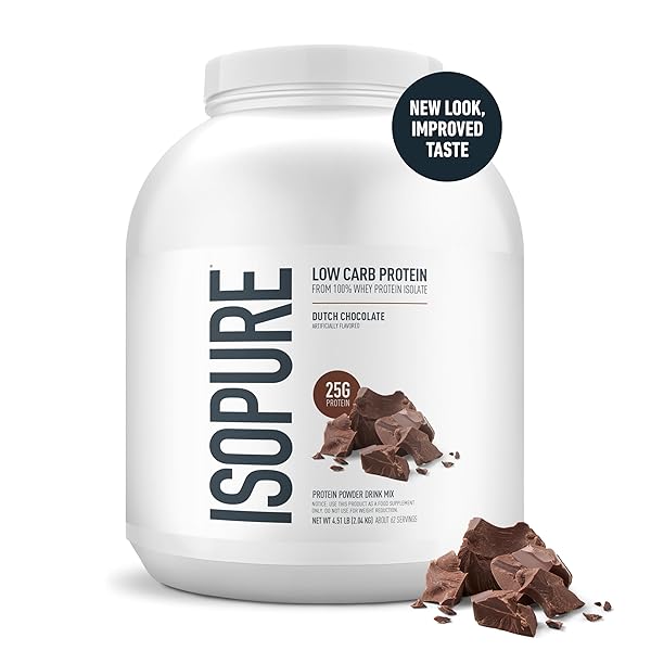 ISOPURE LOW CARB 100% PURE WHEY ISOLATE PROTEIN POWDER, LACTOSE FREE, GLUTEN FREE, WITH VITAMINS, DUTCH CHOCOLATE, 25G PROTEIN PER SERVING, 4.5 LBS, 62 SERVINGS (PACKAGING MAY VARY)