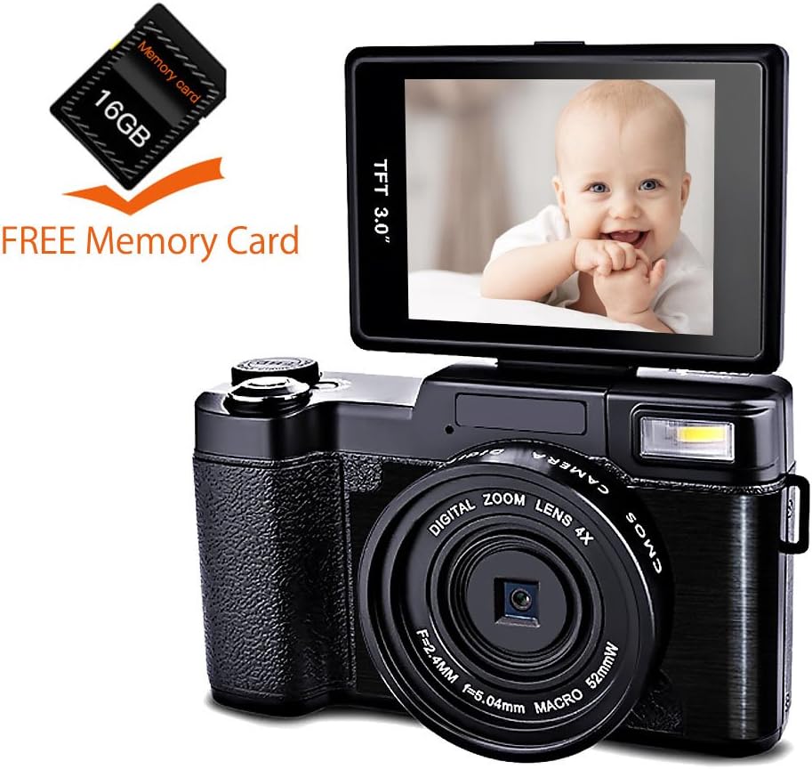 Digital Camera Camcorder Full HD 1080p 24MP Video Camera 3.0-Inch LCD Mini Video Camcorders with 16GB SD Card And UV Lens