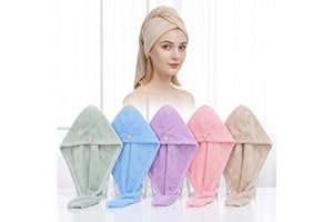 5PCS Microfiber Hair Drying Towel Fast Drying Hair Turban with Button Closure Soft Absorbent Hair Wrap for Bathroom Shower
