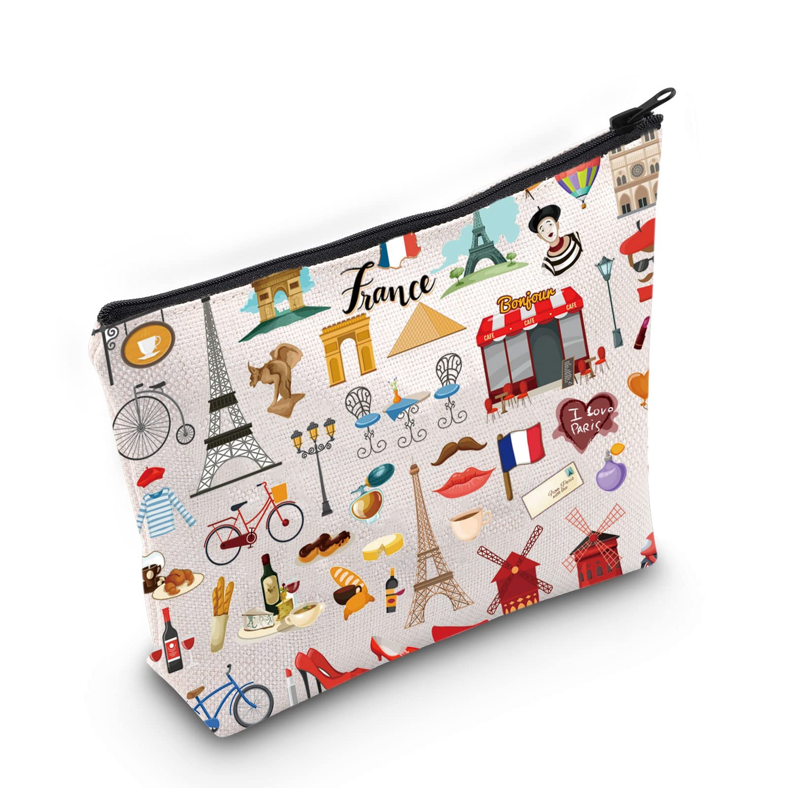 LEVLO France Travel Culture Gift French Theme Travel Pouch Bag Paris Landmarks Gift French Souvenir Gift, France, Cosmetic Bag