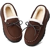 Bigwow Boys Moccasin Slippers Memory Foam Suede House Slippers Non-Slip Indoor Outdoor Winter Fuzzy Shoes for Toddler Kids