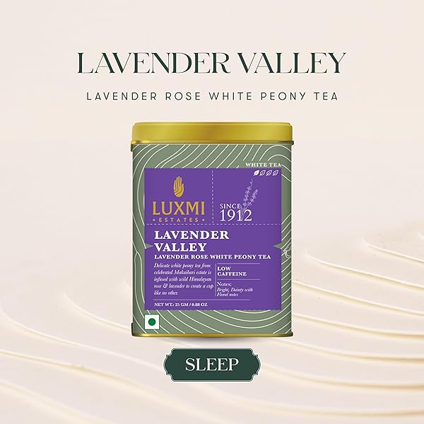 LUXMI ESTATES LAVENDER VALLEY LOOSE LEAF TEA, (25G/0.88OZ) DARJEELING MAKAIBARI WHITE TEA, LOW CAFFEINE, SLEEP FUNCTION TEA